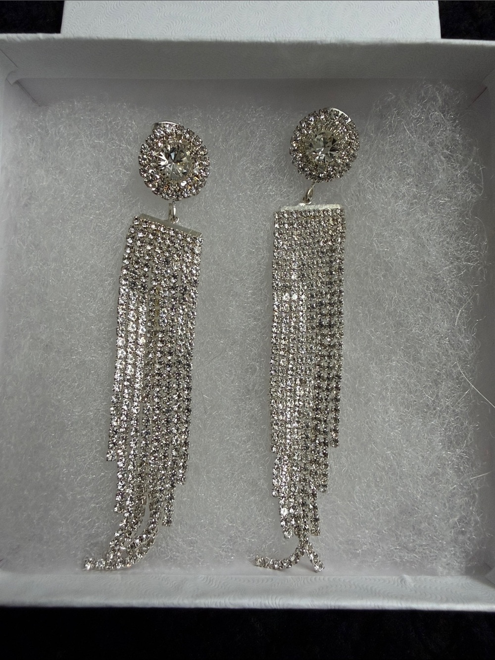 Silver Rhinestone Fringe Drop Earrings - Elegant Women Jewelry